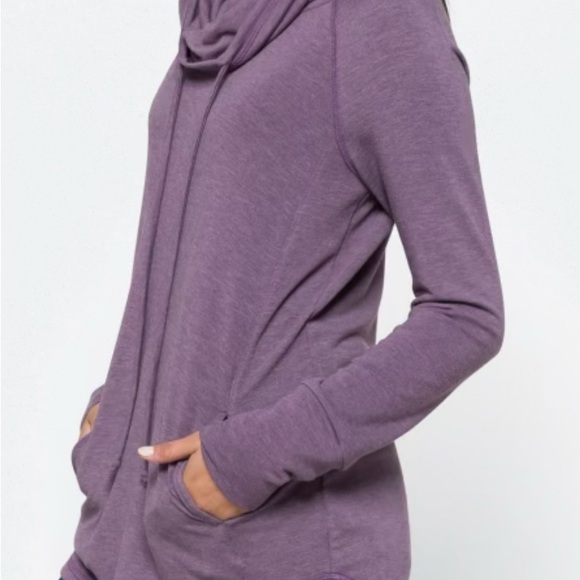 Purple Cowl Neck Sweatshirt with Adjustable Neckline and Pockets - Picture 2 of 4